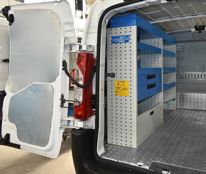 02 Escudo con estantes y cajones Syncro Tecnove